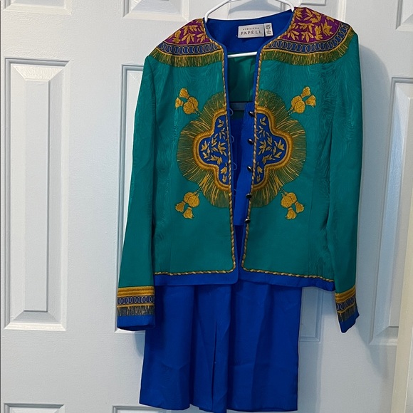 Adrianna Papell Other - Adrianna Papell Vintage Silk Printed Buttoned Blouse and Skirt Set Size 10